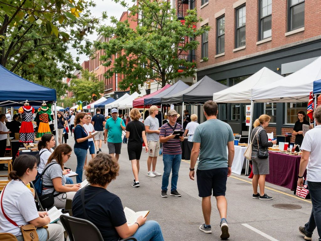 A collage of community events in Kansas City, including cultural festivals and literary gatherings.
