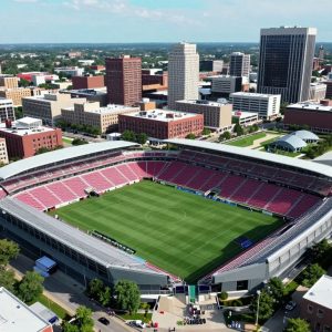 Kansas City skyline with FIFA World Cup preparations