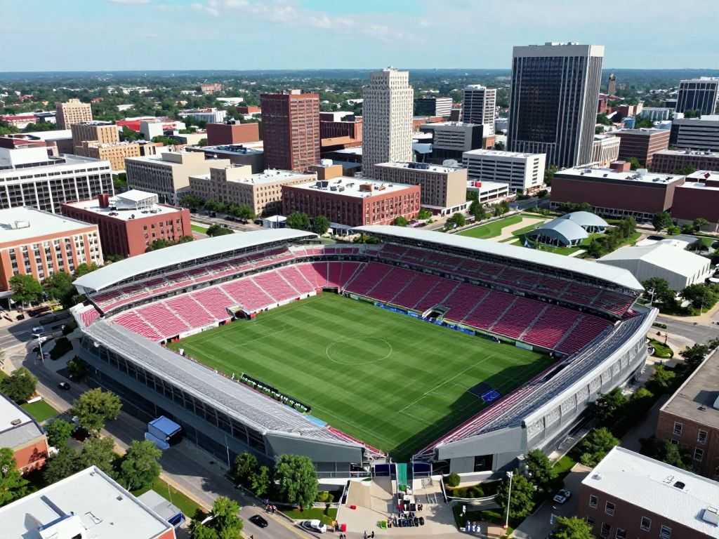 Kansas City skyline with FIFA World Cup preparations