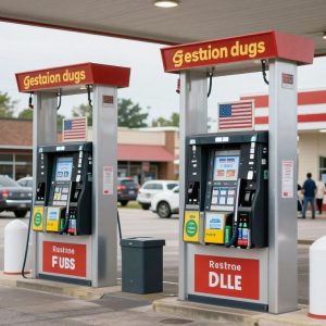 Kansas City street with gas stations and convenience stores