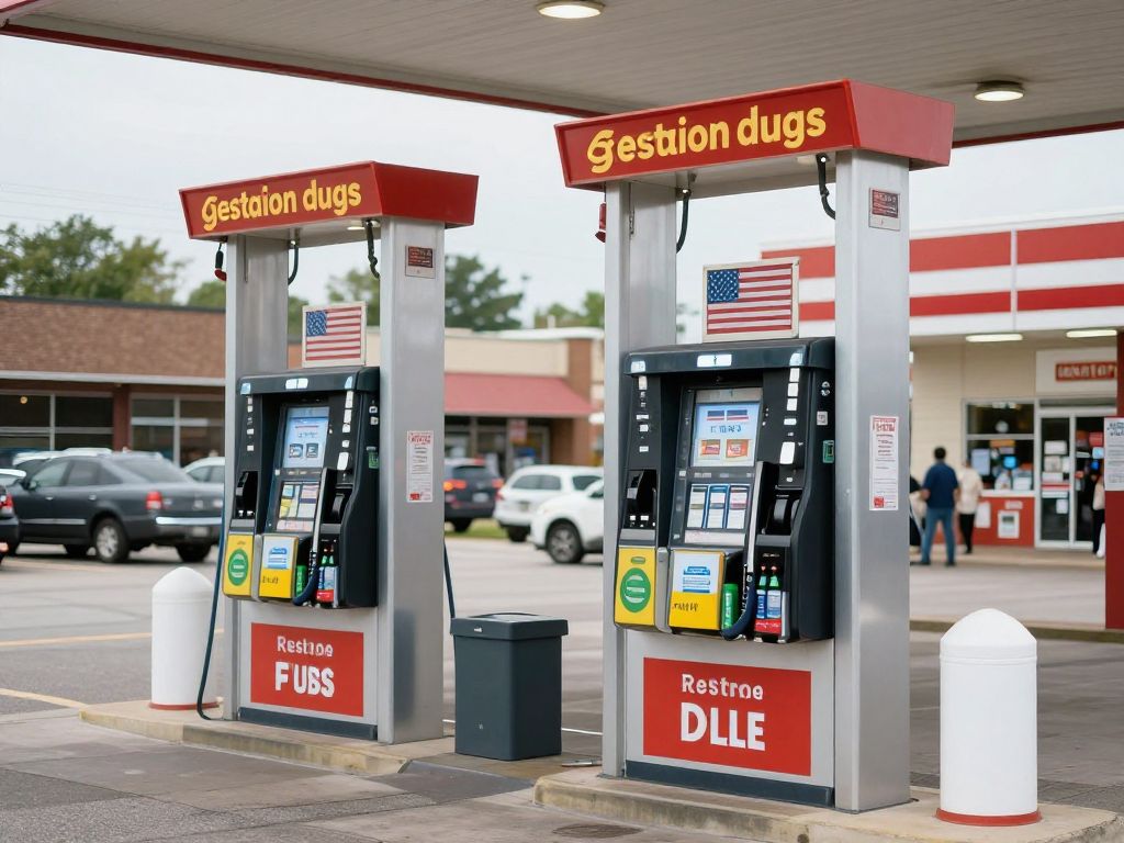 Kansas City street with gas stations and convenience stores