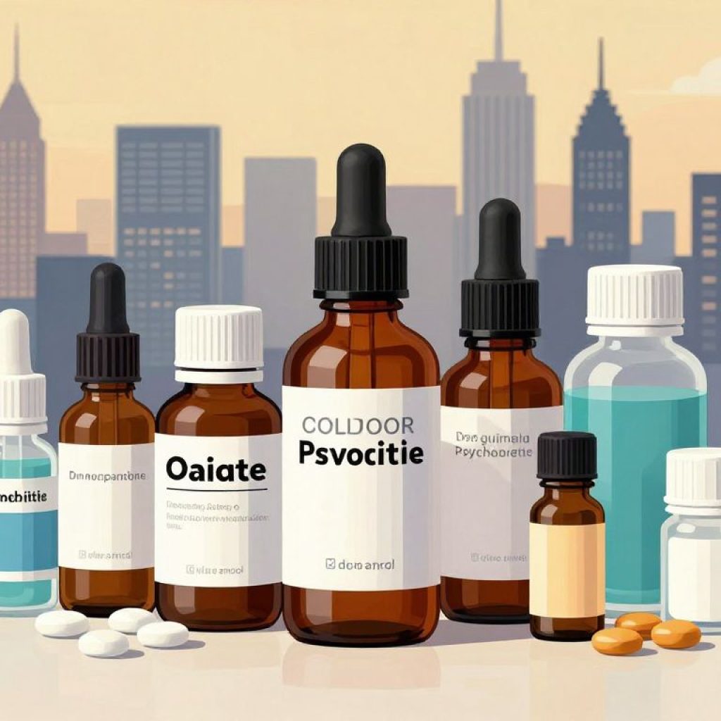 Illustration of unregulated psychoactive substances and Kansas City skyline