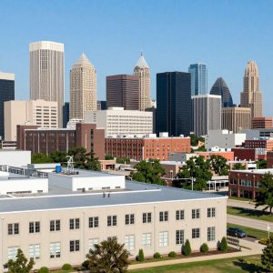 Kansas City skyline with industrial buildings