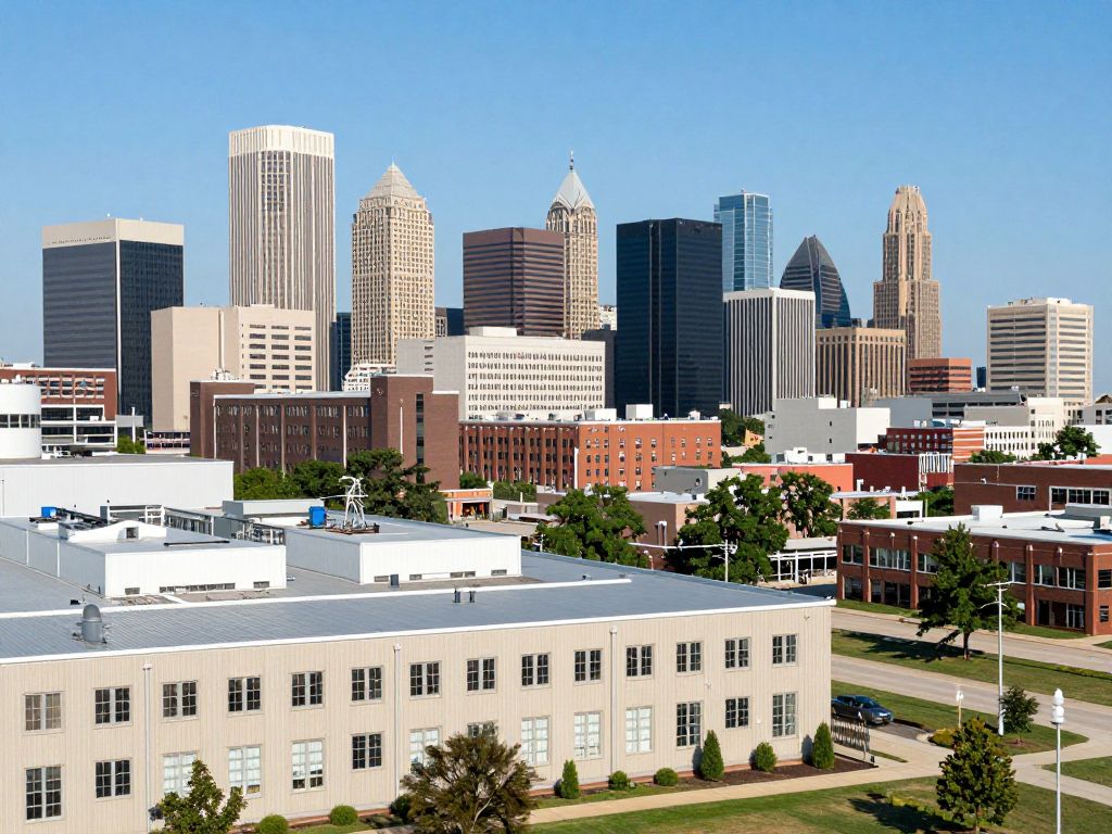 Kansas City skyline with industrial buildings