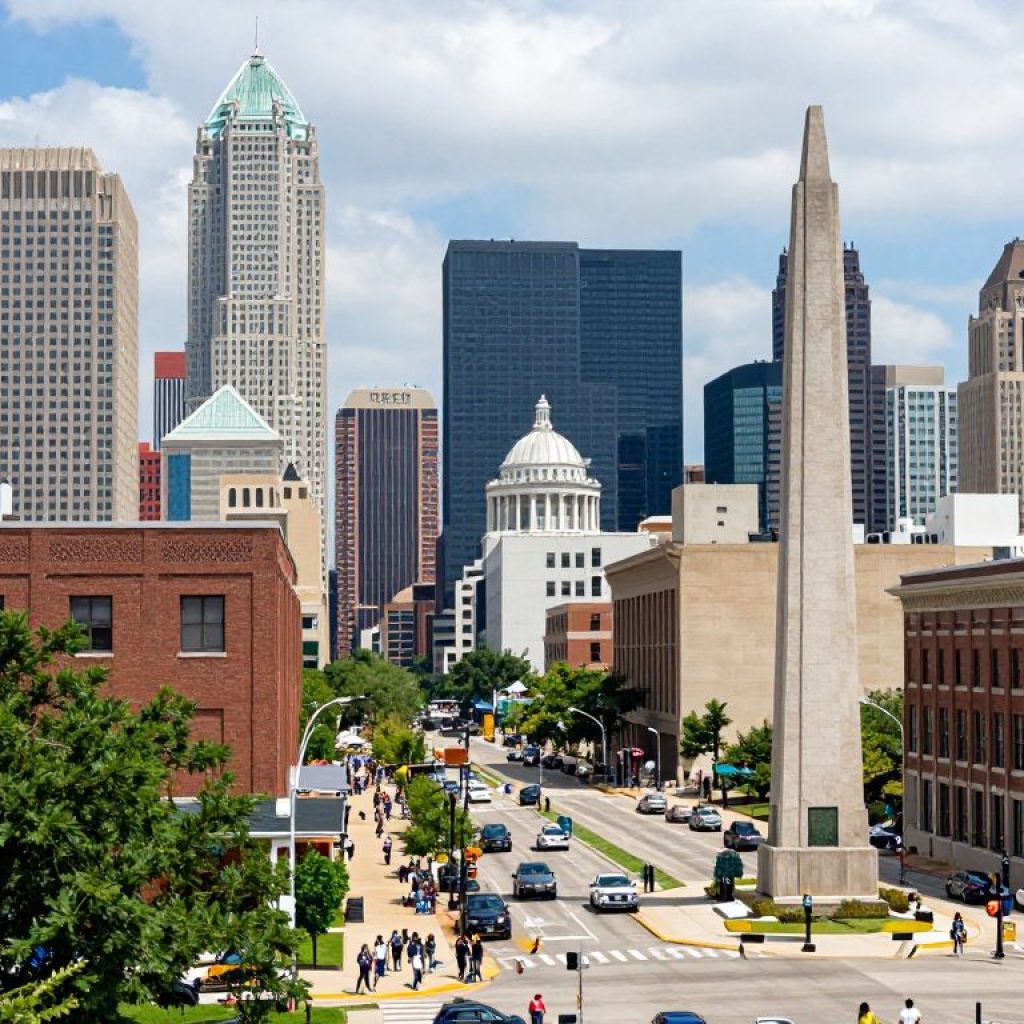 Vibrant skyline of Kansas City with modern high-rise buildings and cultural landmarks.
