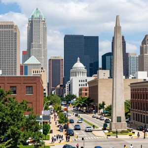 Vibrant skyline of Kansas City with modern high-rise buildings and cultural landmarks.
