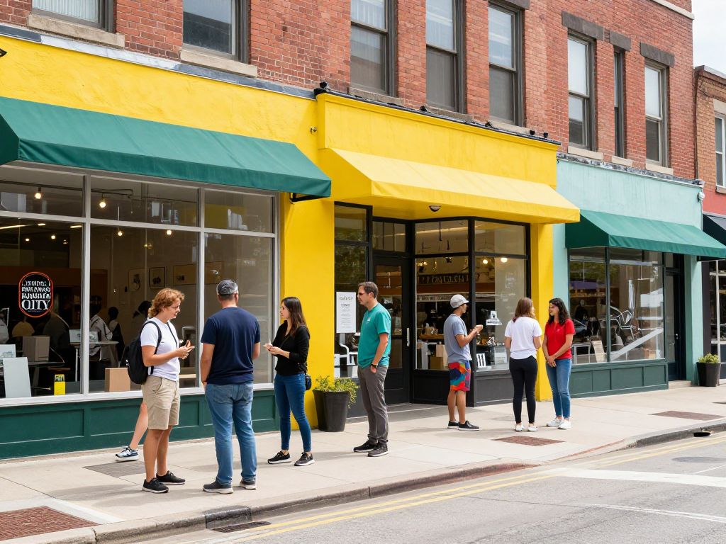 Entrepreneurs engaging with customers outside small businesses in Kansas City