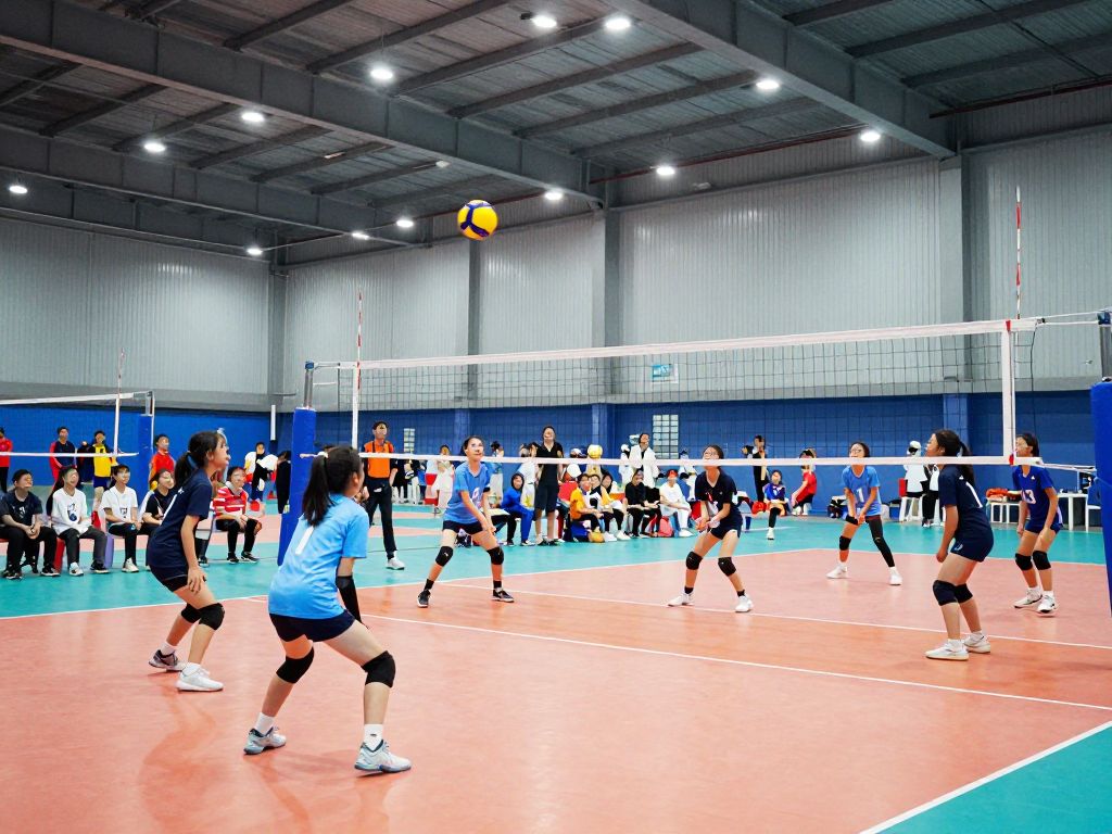 Young athletes competing in a volleyball tournament at Kansas City.