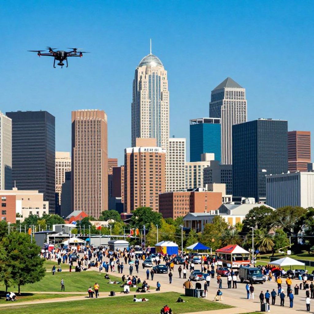 Kansas City skyline with World Cup security preparations.