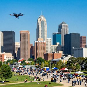 Kansas City skyline with World Cup security preparations.