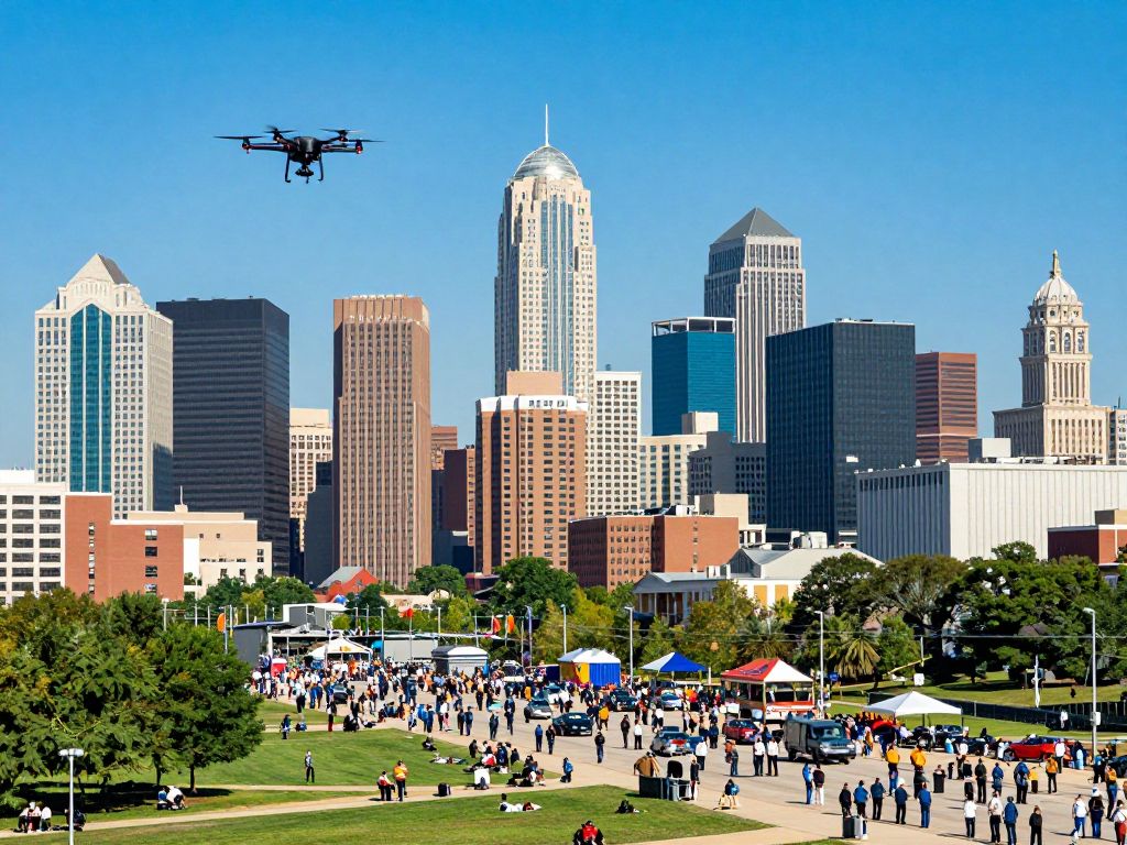 Kansas City skyline with World Cup security preparations.