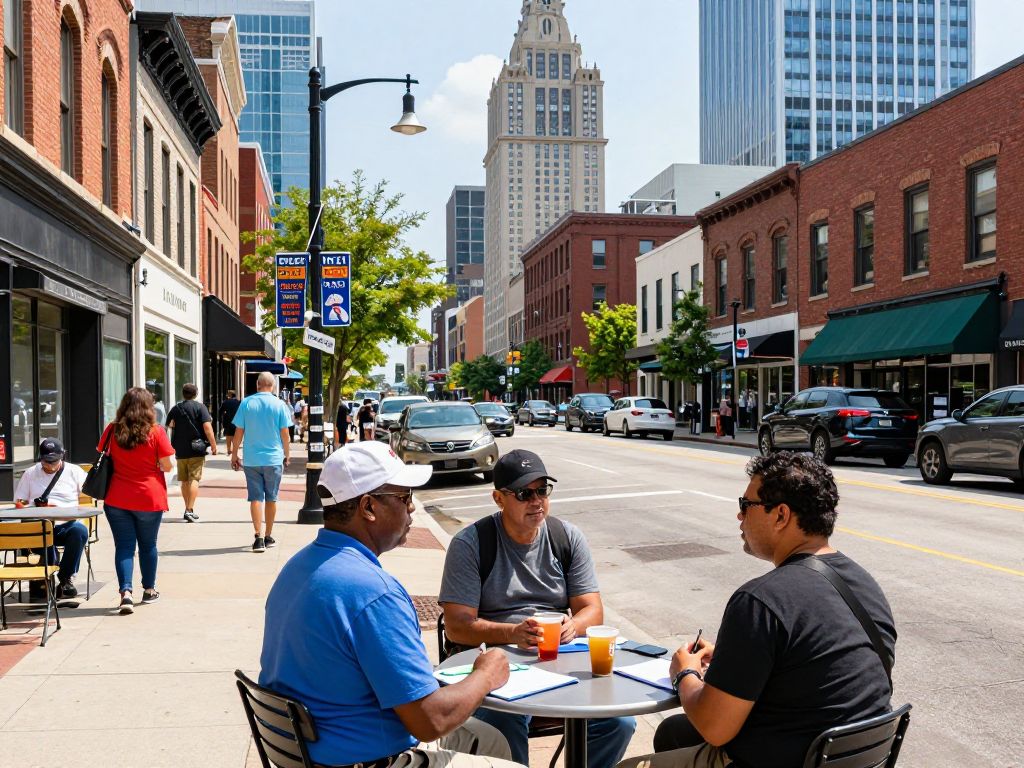 Residents discussing the 18th and Vine streetcar extension at a public meeting in Kansas City