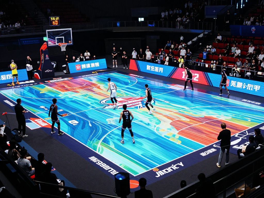 High-tech LED glass basketball court at the Big 12 tournament.