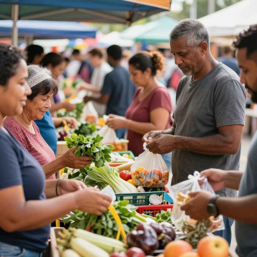 Families shopping in a local grocery store in Missouri