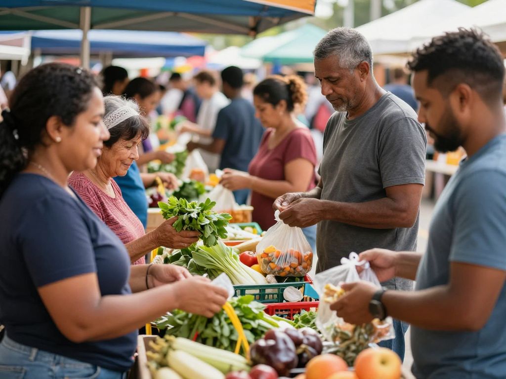 Families shopping in a local grocery store in Missouri
