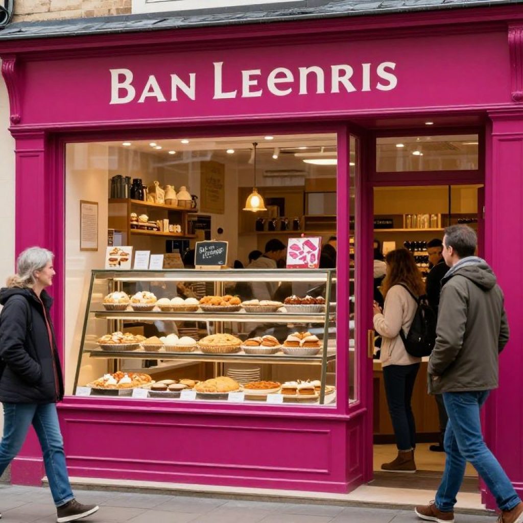 Exterior view of Mo Pies bakery with pies displayed in the window.