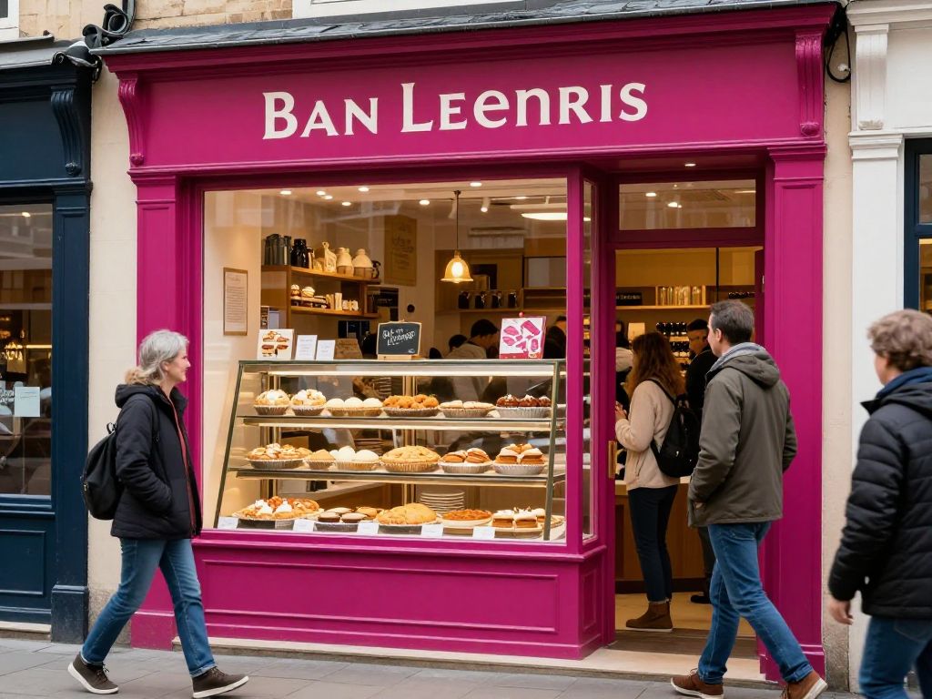 Exterior view of Mo Pies bakery with pies displayed in the window.