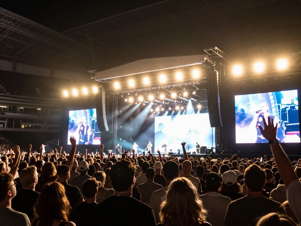 Concert crowd enjoying a live performance at Kauffman Stadium in Kansas City