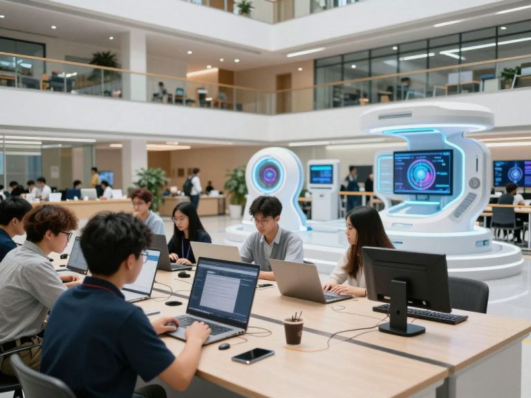 Students engaging in technology projects at Rockhurst University