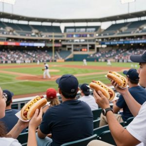 Fans enjoying Dollar Hot Dog Night at a Kansas City Royals game