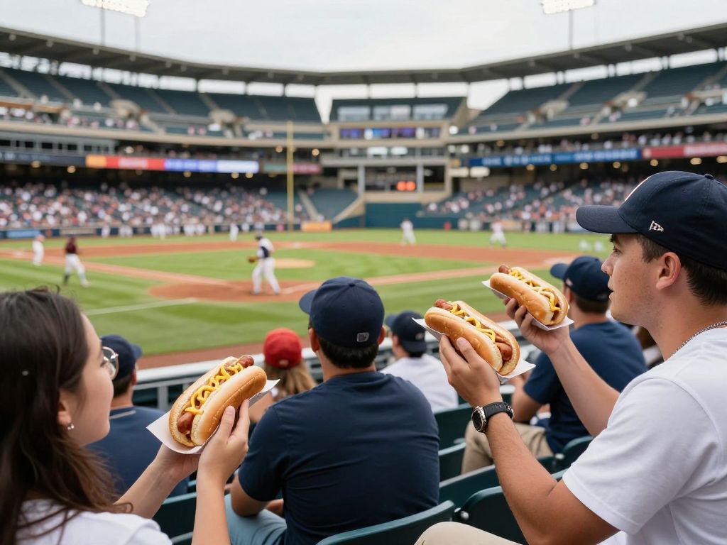Fans enjoying Dollar Hot Dog Night at a Kansas City Royals game