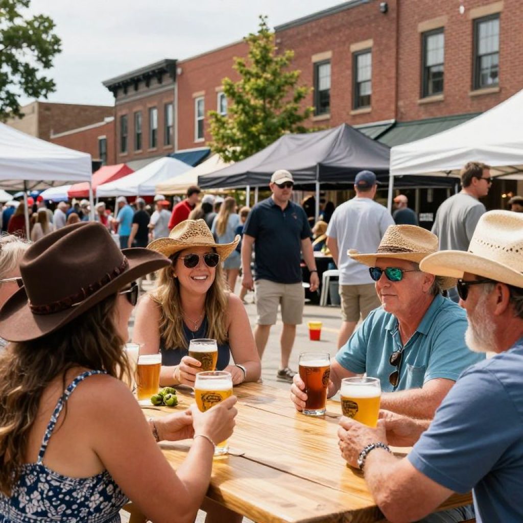 Crowd enjoying the Shawnee summer festival with Americana themes and craft beverages.