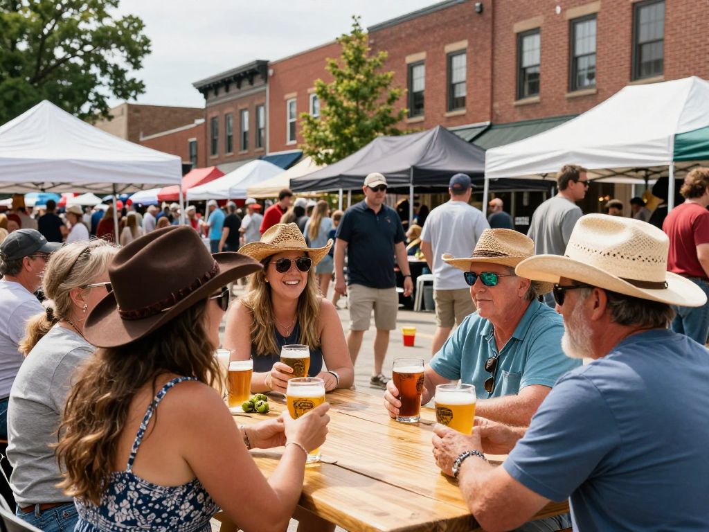 Crowd enjoying the Shawnee summer festival with Americana themes and craft beverages.