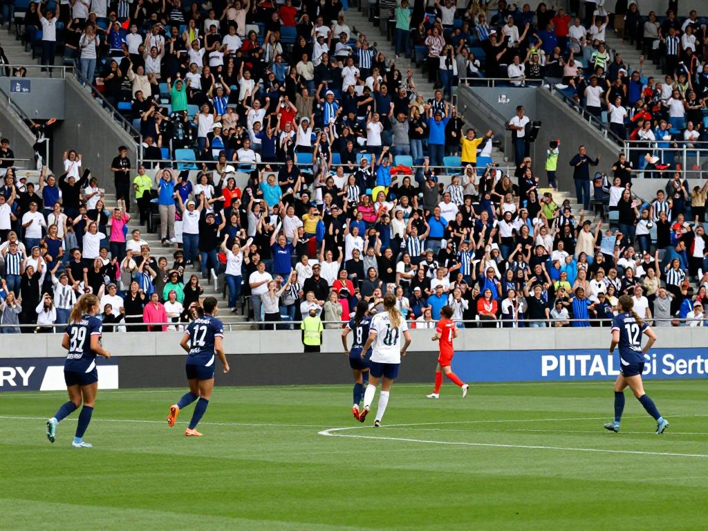 Fans celebrating at Teal Rising Week women's soccer match