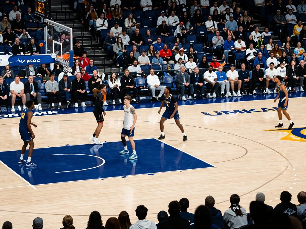 Players practicing on the UMKC basketball court