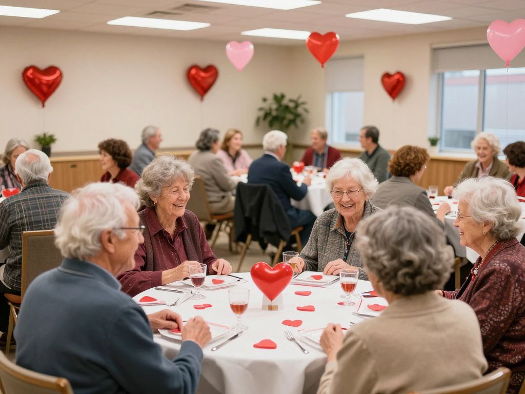 Seniors celebrating at Valentine's Day event