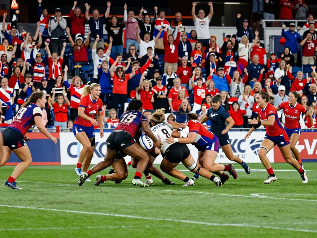Players competing in an international women's rugby double-header at CPKC Stadium.