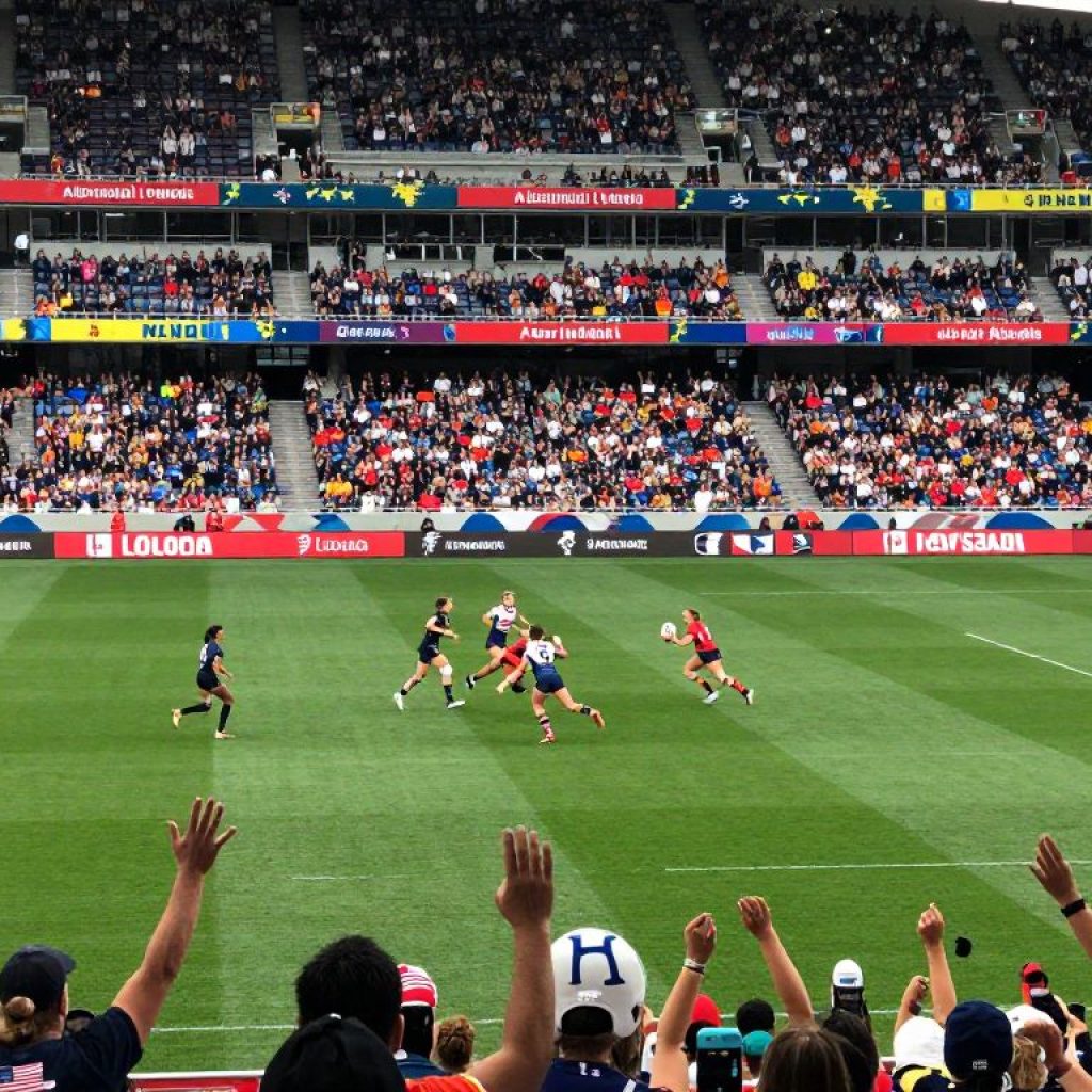 Exciting women's rugby match with players from prestigious teams
