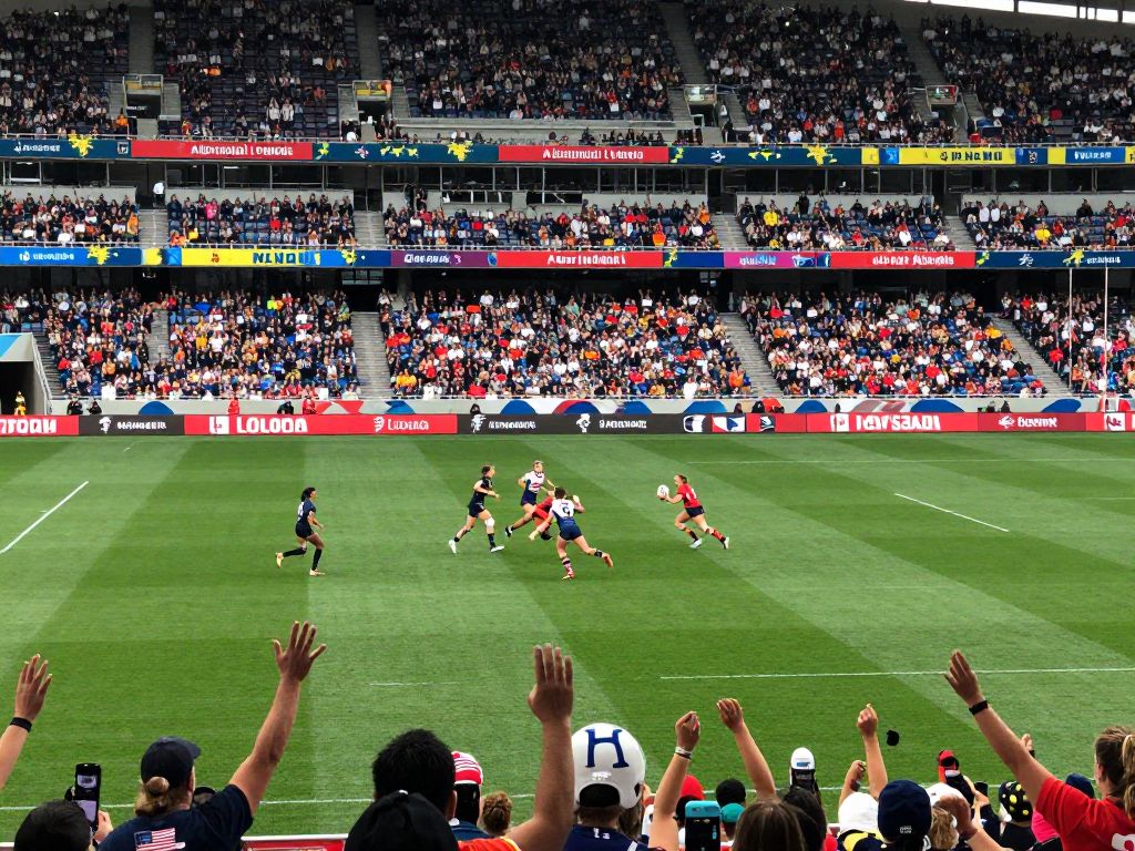 Exciting women's rugby match with players from prestigious teams